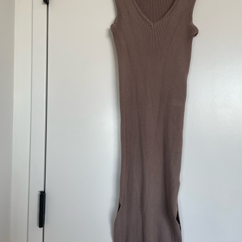 Magaschoni Taupe Ribbed Bodycon Maxi Dress Size Medium